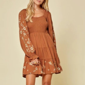 Samantha Jane Brown Embroidered Mini‎ Dress